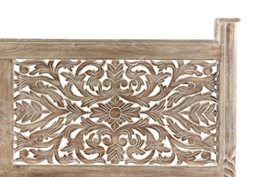 Gray Carved Floral Solid Wood King Bed Frame