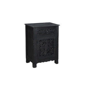 30" Black Solid Wood Distressed One Drawer Nightstand
