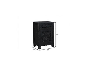 30" Black Solid Wood Distressed One Drawer Nightstand