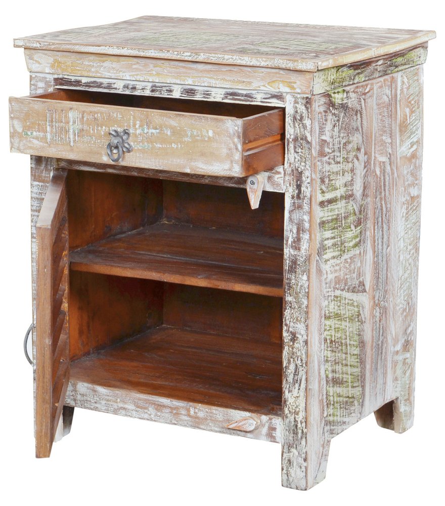 30" White Solid Wood Distressed One Drawer Nightstand