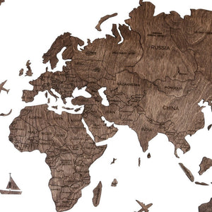 47" X 79" Dark Brown Wood World Map Hanging Dimensional Sculpture