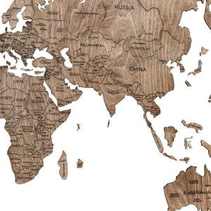 24" X 39" Brown Wood World Map Hanging Dimensional Sculpture