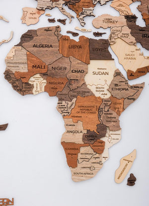24" X 39" Brown and Beige Wood World Map Hanging Dimensional Sculpture