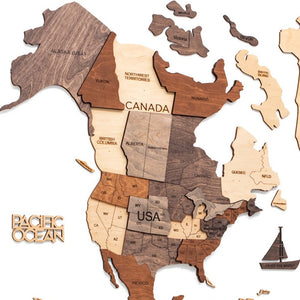 35" X 59" Brown and Beige Wood World Map Hanging Dimensional Sculpture