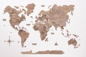 24" X 39" Brown World Map Hanging Dimensional Sculpture