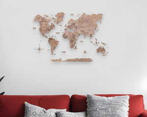 24" X 39" Wood Brown Wood World Map Hanging Dimensional Sculpture