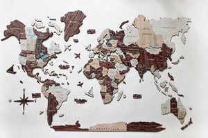 24" X 39" Brown and Beige Wood World Map Hanging Dimensional Sculpture
