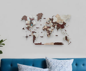 24" X 39" Brown and Beige Wood World Map Hanging Dimensional Sculpture