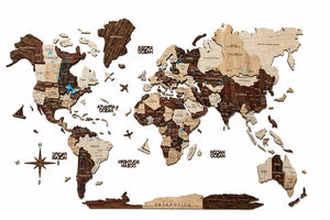 35" X 59" Beige And Brown World Map Hanging Dimensional Sculpture