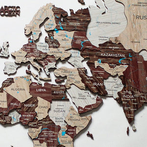47" X 79" Brown and Beige Wood World Map Hanging Dimensional Sculpture