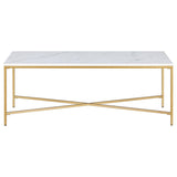 48" White And Gold Steel Coffee Table