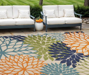 10' X 14' Blue And Green Indoor Outdoor Area Rug