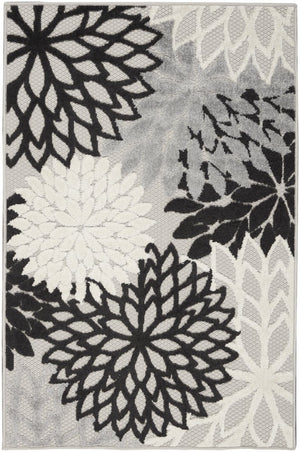 3' X 5' Black And White Floral Power Loom Area Rug