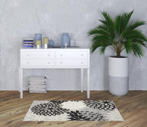 3' X 5' Black And White Floral Power Loom Area Rug