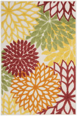3' X 5' Green Orange and Red Indoor Outdoor Area Rug
