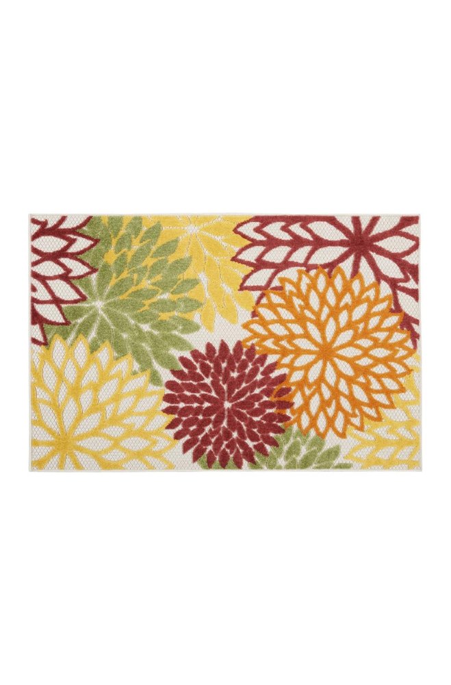 3' X 5' Green Orange and Red Indoor Outdoor Area Rug