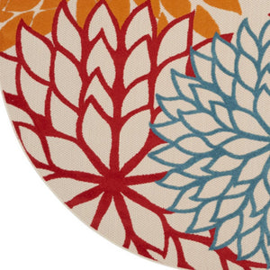 10' Green Orange And Red Round Indoor Outdoor Area Rug