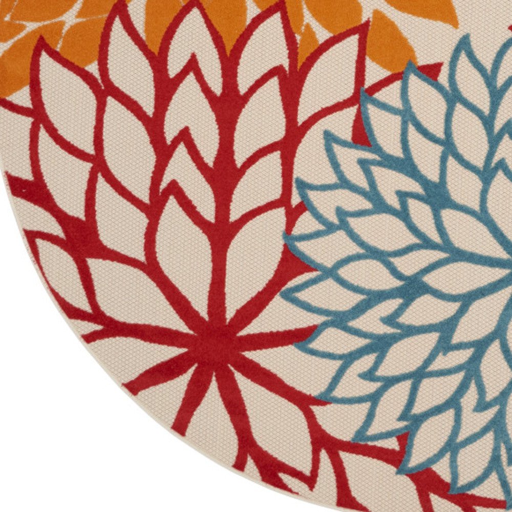 10' Green Orange And Red Round Indoor Outdoor Area Rug