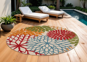 10' Green Orange And Red Round Indoor Outdoor Area Rug