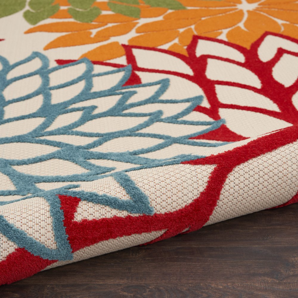 10' Green Orange And Red Round Indoor Outdoor Area Rug