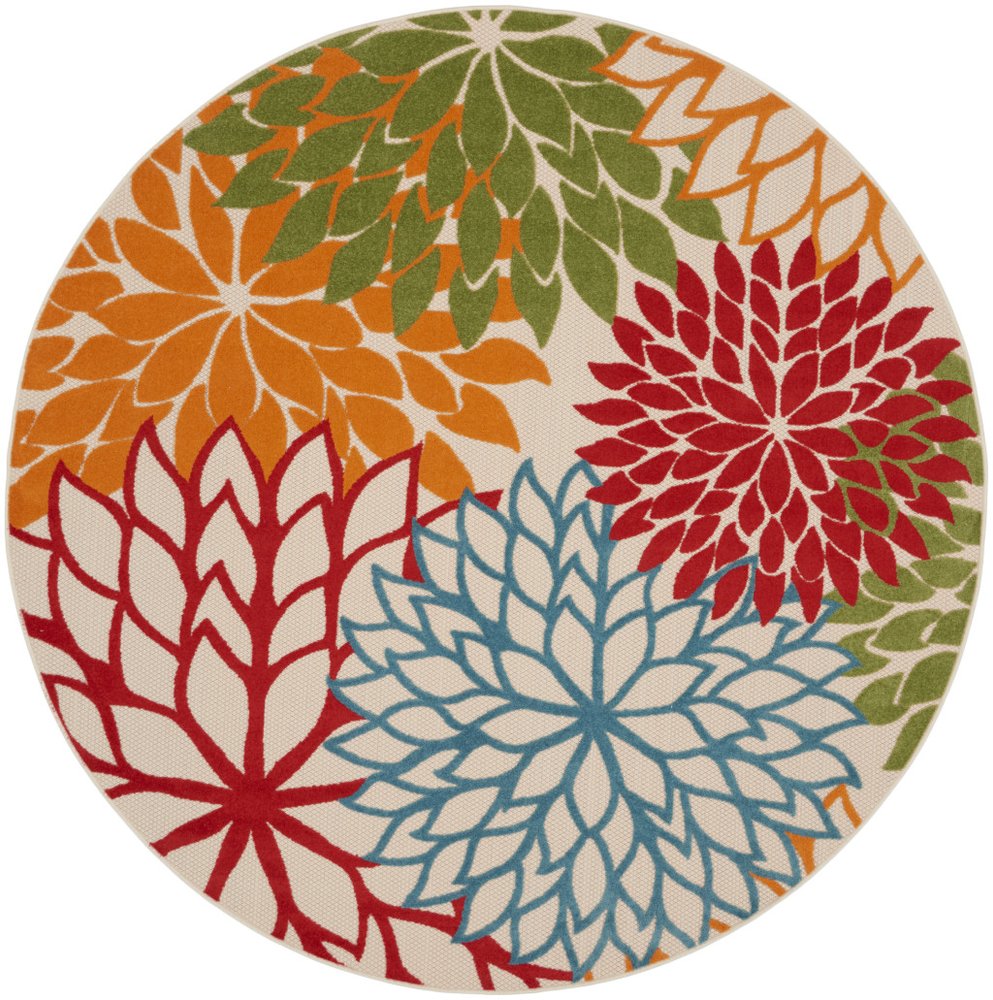 10' Green Orange And Red Round Indoor Outdoor Area Rug