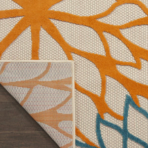 10' X 14' Green Orange And Red Indoor Outdoor Area Rug