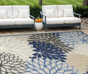 12' X 15' Blue And Ivory Indoor Outdoor Area Rug