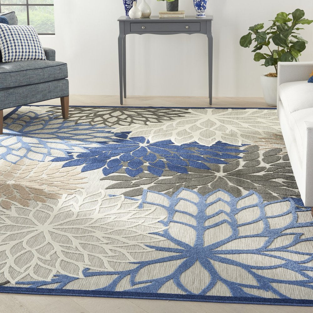 12' X 15' Blue And Ivory Indoor Outdoor Area Rug