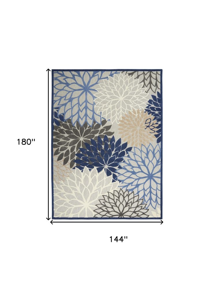 12' X 15' Blue And Ivory Indoor Outdoor Area Rug