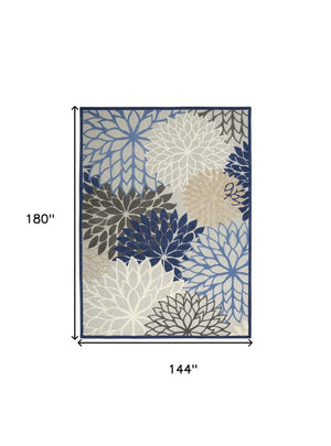 12' X 15' Blue And Ivory Indoor Outdoor Area Rug
