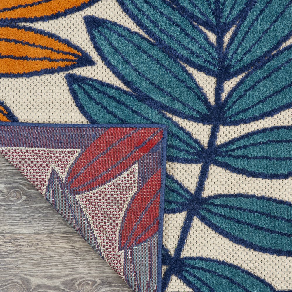 12' X 15' Ivory Blue And Orange Indoor Outdoor Area Rug