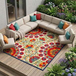 10' X 14' Red And Ivory Indoor Outdoor Area Rug