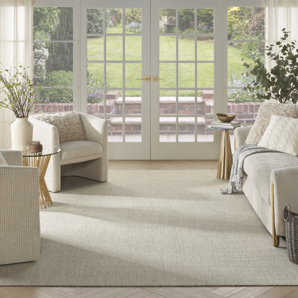 9' X 12' Ivory And Silver Indoor Outdoor Area Rug