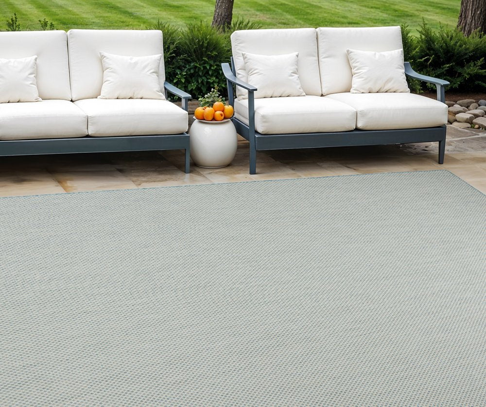 9' X 12' Aqua And Ivory Indoor Outdoor Area Rug