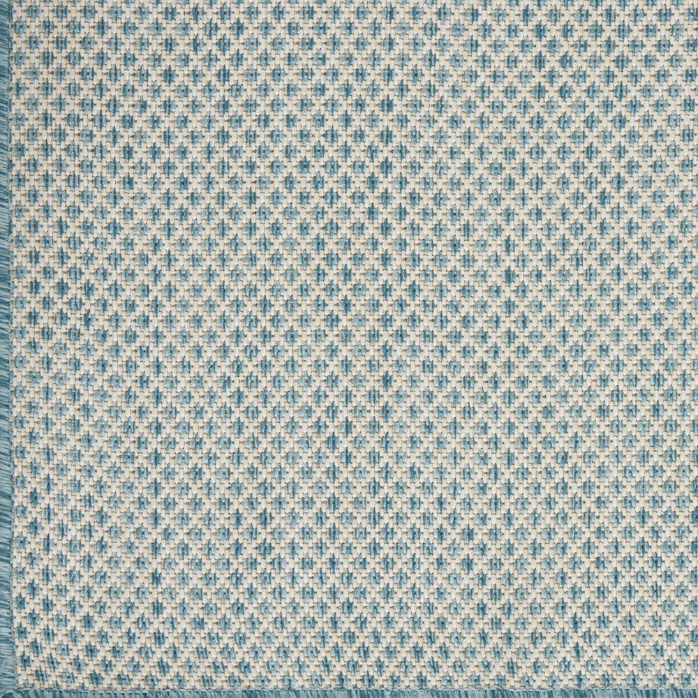 9' X 12' Aqua And Ivory Indoor Outdoor Area Rug