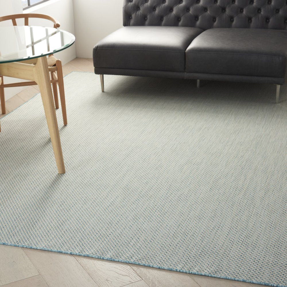9' X 12' Aqua And Ivory Indoor Outdoor Area Rug