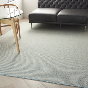 9' X 12' Aqua And Ivory Indoor Outdoor Area Rug