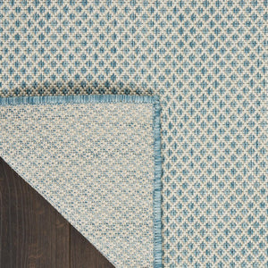 8' Aqua And Ivory Square Indoor Outdoor Area Rug