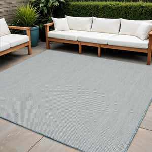 8' Aqua And Ivory Square Indoor Outdoor Area Rug
