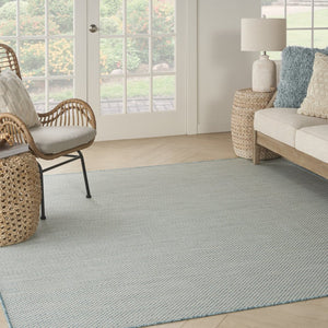 8' Aqua And Ivory Square Indoor Outdoor Area Rug