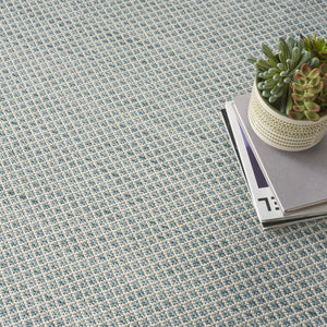 8' Aqua And Ivory Square Indoor Outdoor Area Rug
