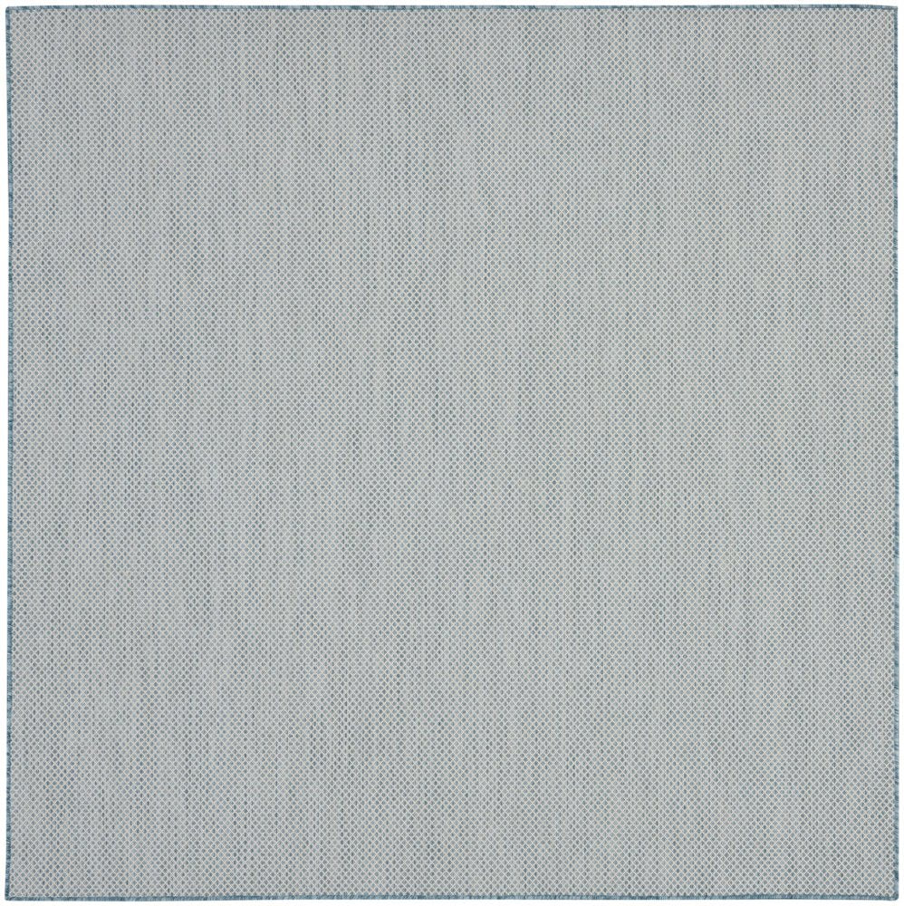 8' Aqua And Ivory Square Indoor Outdoor Area Rug
