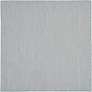 8' Aqua And Ivory Square Indoor Outdoor Area Rug