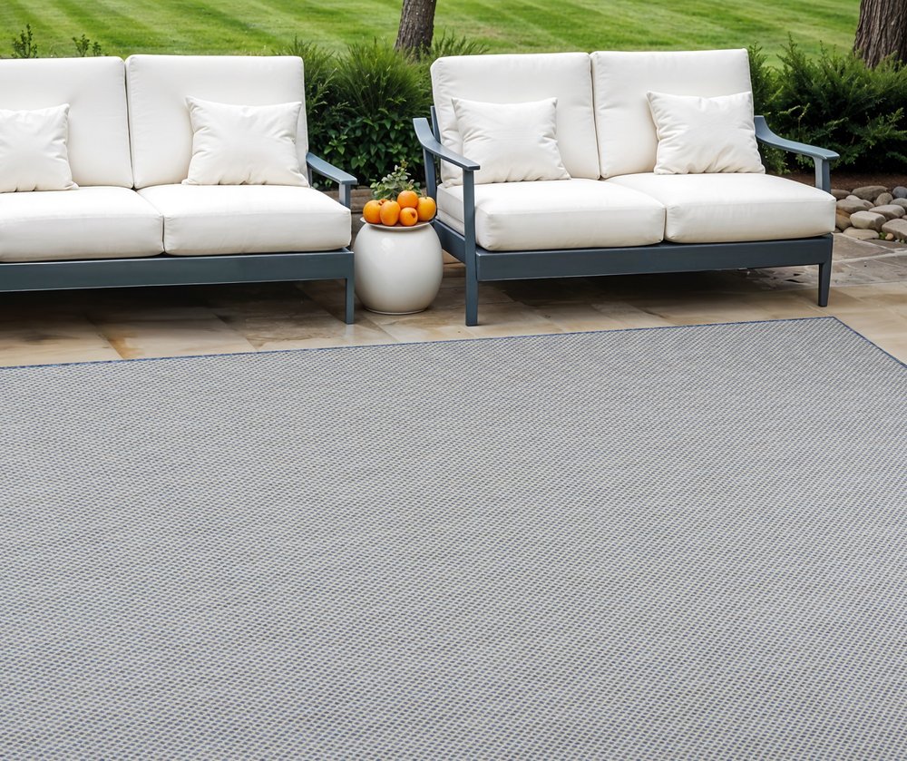 9' X 12' Blue And Ivory Indoor Outdoor Area Rug