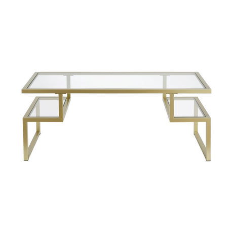 45" Gold Glass And Steel Coffee Table With Two Shelves