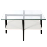 32" White And Black Glass And Steel Square Coffee Table With Shelf