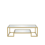 54" Clear And Gold Glass And Steel Coffee Table With Shelf