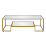 54" Clear And Gold Glass And Steel Coffee Table With Shelf