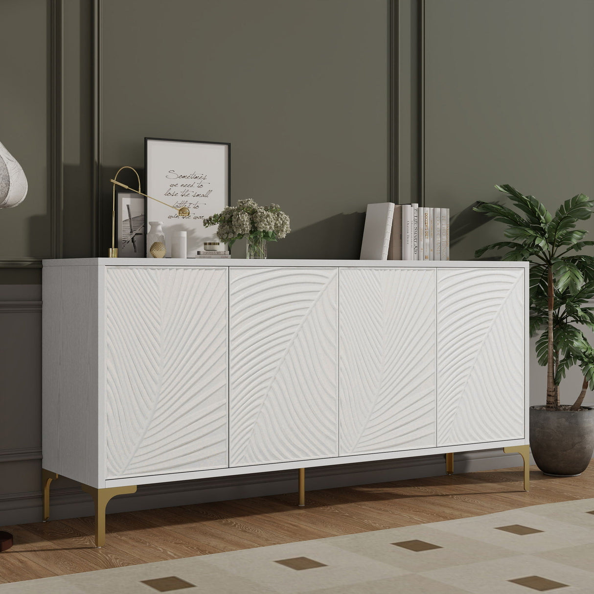 Modern 4 Door Sideboard With Creative Carved Surface And Adjustable Shelves by Couch.com