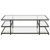 54" Black Glass And Steel Coffee Table With Three Shelves